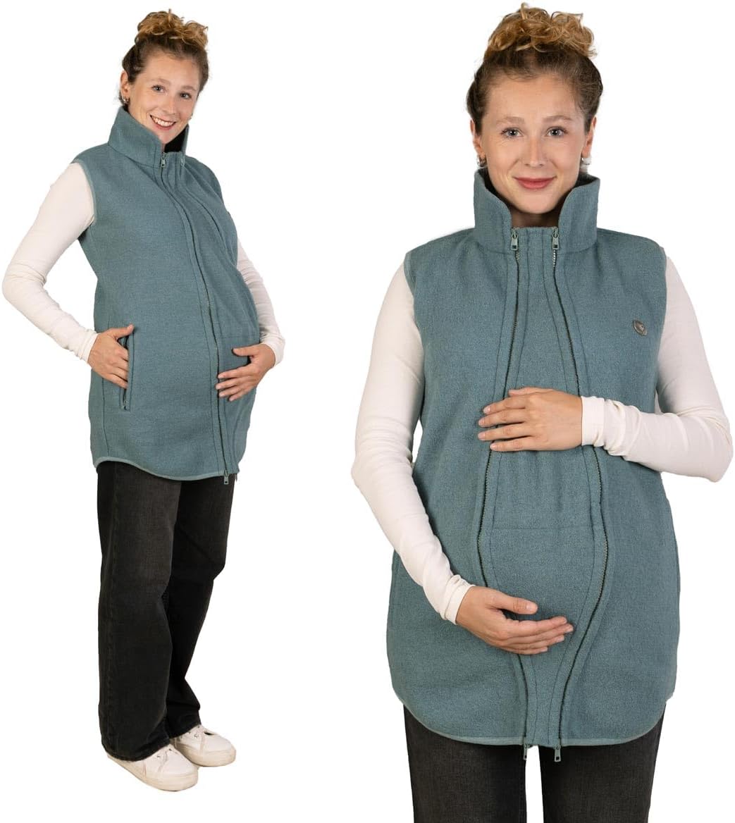 Viva la Mama - Trageweste aus Wollwalk Umstandsweste Wollweste zum Babytragen - PEVE, L aquamarin