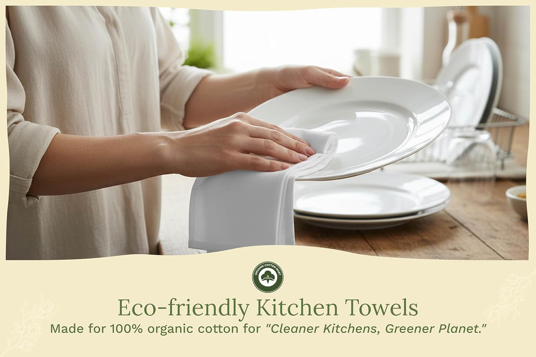 Organic Flour Sack Kitchen Towels - 10 Pack GOTS Certified White Dish Towels - Premium Quality White