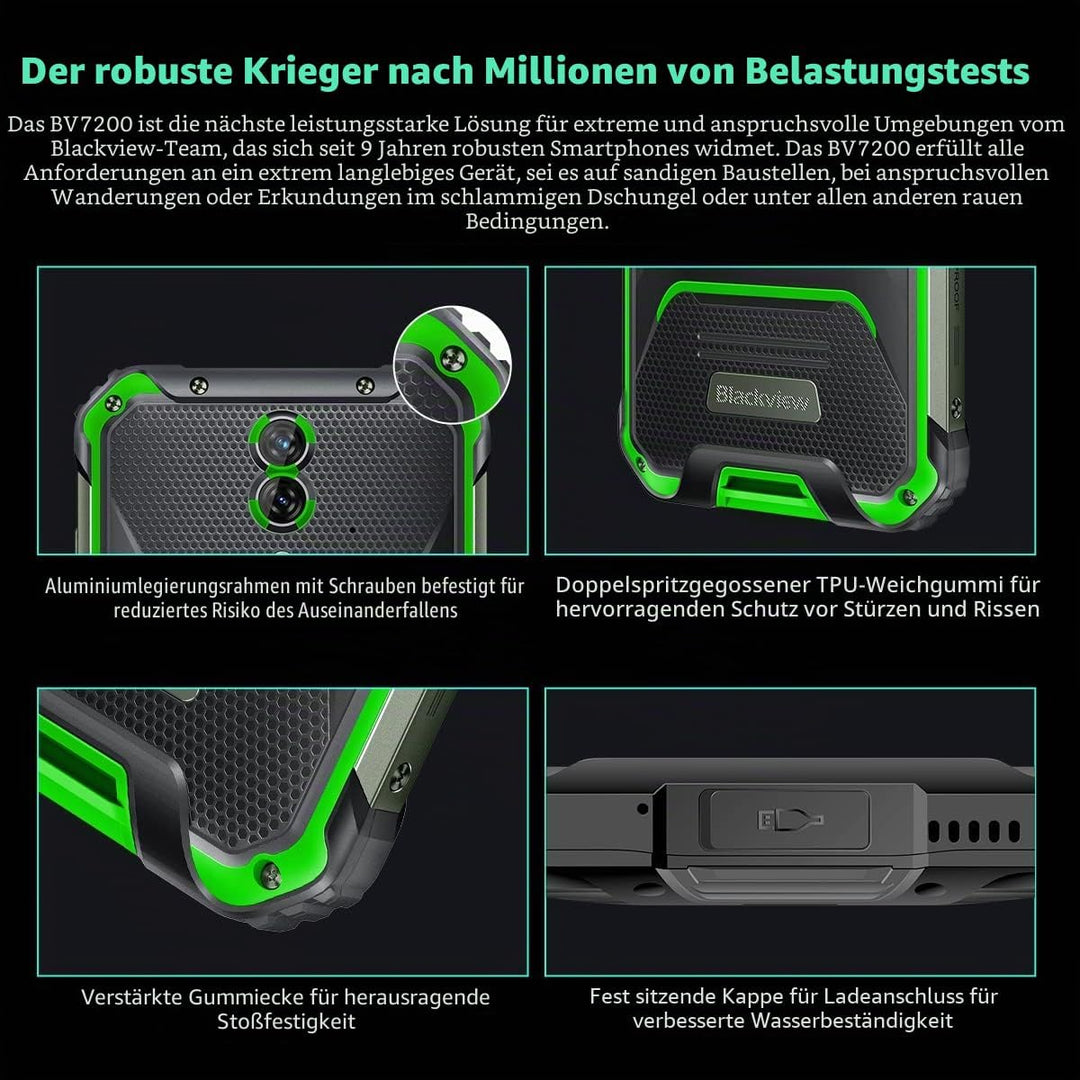 Blackview BV7200 Outdoor Handy ohne Vertrag, 50MP Dual Kamera, Helio G85 6GB+128GB, IP68 Android 12