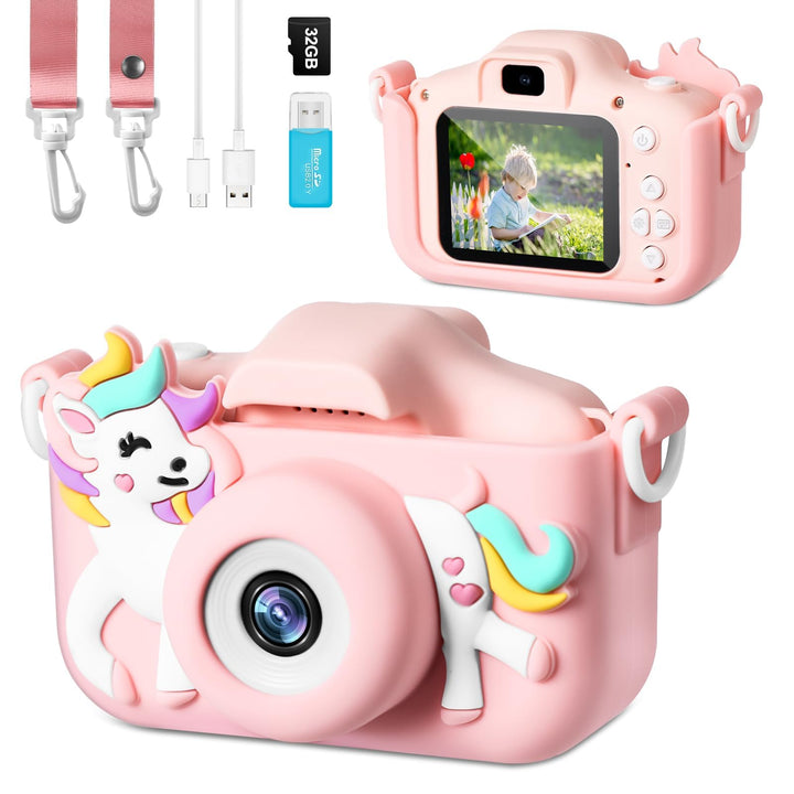Kinderkamera 2,0-Zoll-Bildschirm 1080P Kinder Kamera Fotoapparat Kinder mit 32GB SD-Karte Selfie Dig