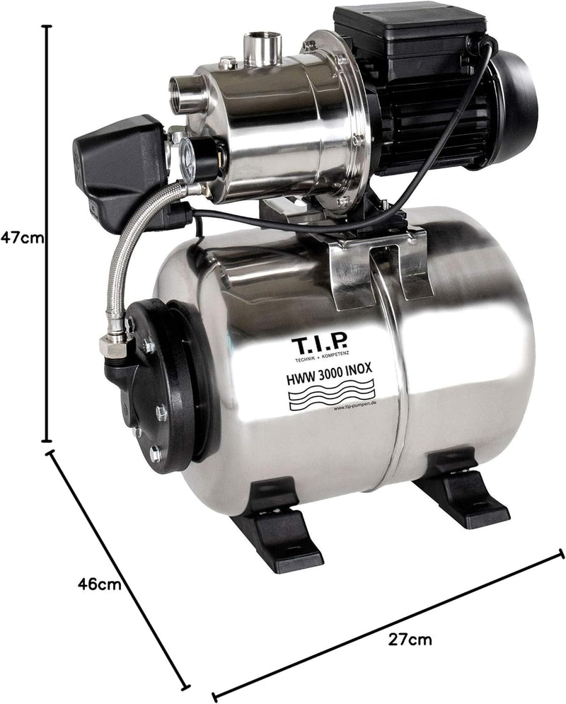 T.I.P. Hauswasserwerk Edelstahl (2.950 l/h Fördermenge, 42 m Förderhöhe, 4,2 bar Druck, 550 W, Insta