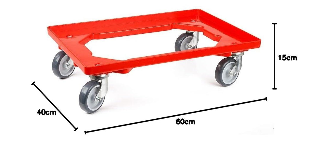 Mega Deal | 2x Proregal Transportroller mit Gummiräder rot | HxBxT 15x60,7x40,7cm | Offen | 2 Lenkro