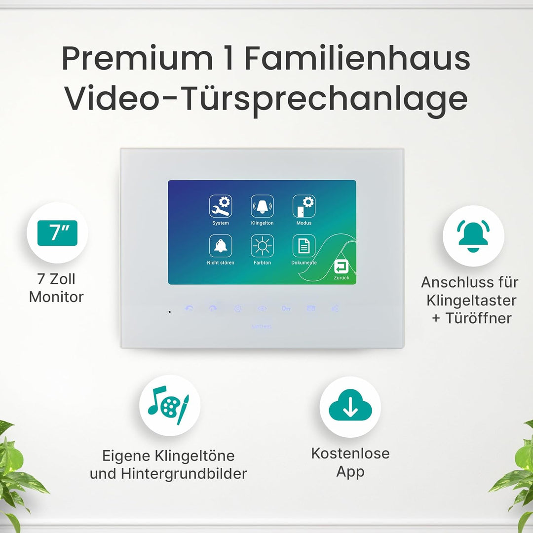 Mathfel 4 Draht Videotürsprechanlage, 7 Zoll Monitor (Unterputz) (1x Monitor), 1x Monitor