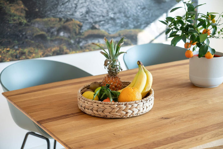 Decorasian Tablett rund geflochten aus Seegras - Wasserhyazinthe - Set 32cm + 28cm Durchmesser - Obs