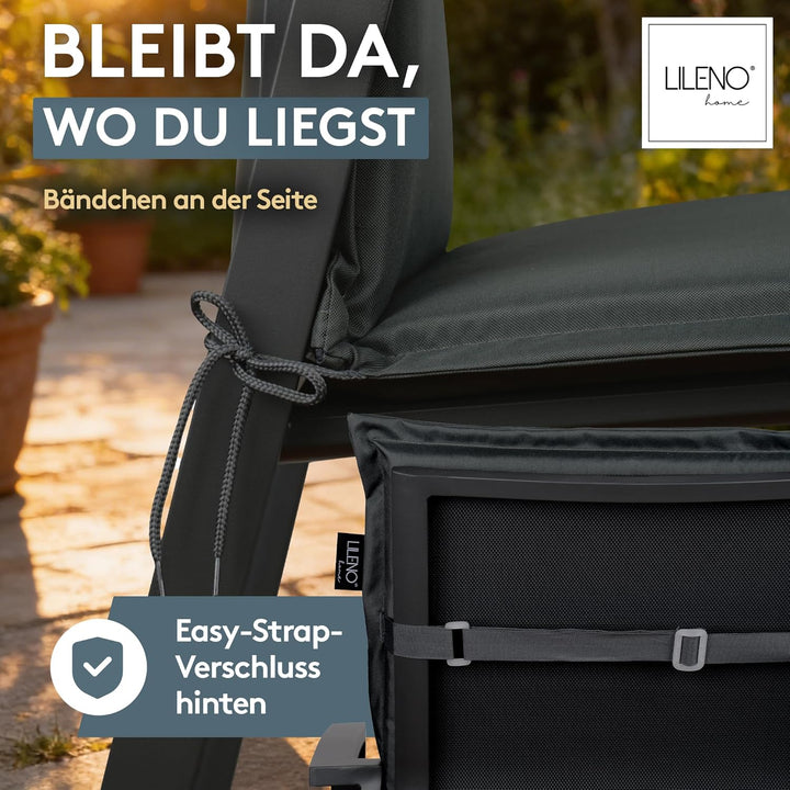 LILENO HOME Sonnenliege Auflage als [4er Set - Rollliege] in Anthrazit | Gartenliegen Auflage perfek