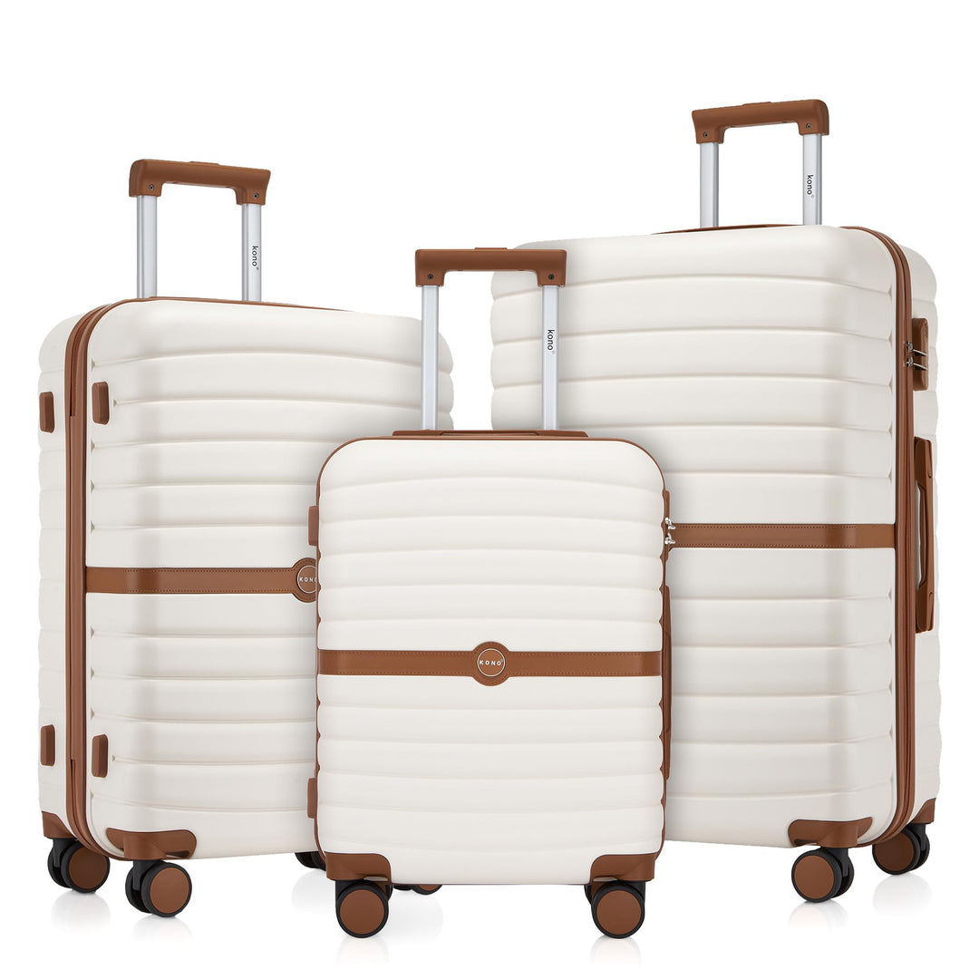KONO Koffer Reisekoffer Trolley Kofferset 3 Teilig von ABS+PC Hartschalenkoffer mit Zwillingsrollen