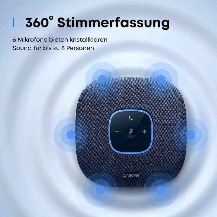 Anker PowerConf S3 Bluetooth Konferenzlautsprecher, 6 Mikrofone, smarte Tonaufnahme, 24 Std Akku, So