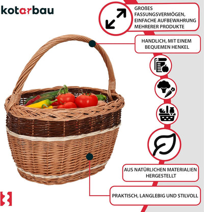KOTARBAU® Weidenkorb Einkaufskorb geflochten 420 x 280 mm Korb aus Weide Braun gross Einkaufskorb ge