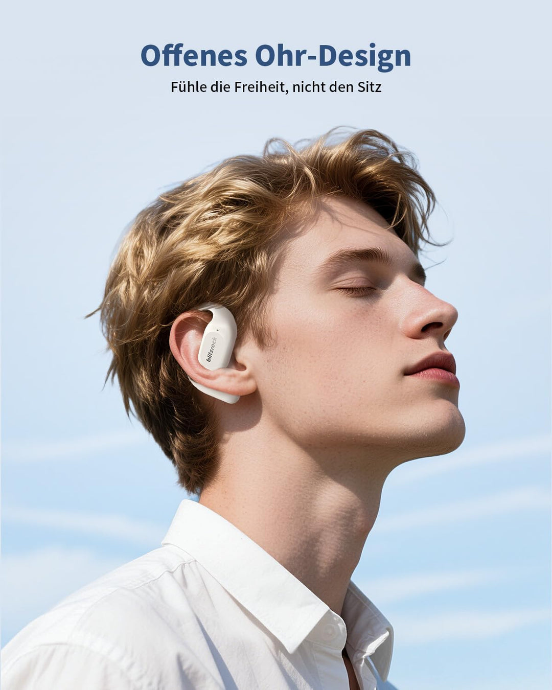 BlitzRock Open Ear Kopfhörer Kabellos Bluetooth 5.4 mit Ausgewogenem Sound, Weichem Ohrbügel, Krista