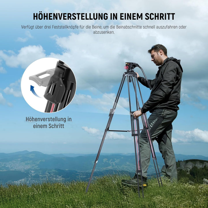 NEEWER LL38 79"/2m Video Kamerastativ mit Fluidkopf und Reinigungstuch, Robustes Metallstativ mit EI