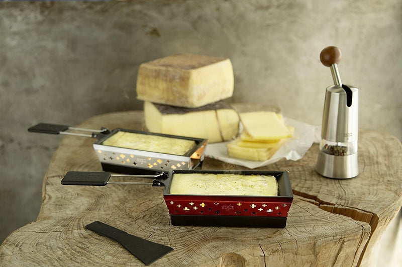 KUHN RIKON Candle Light Mini Schweizerkreuz Raclette Set, rot, Antihaft-Grill-Pfännchen, mit Teelich