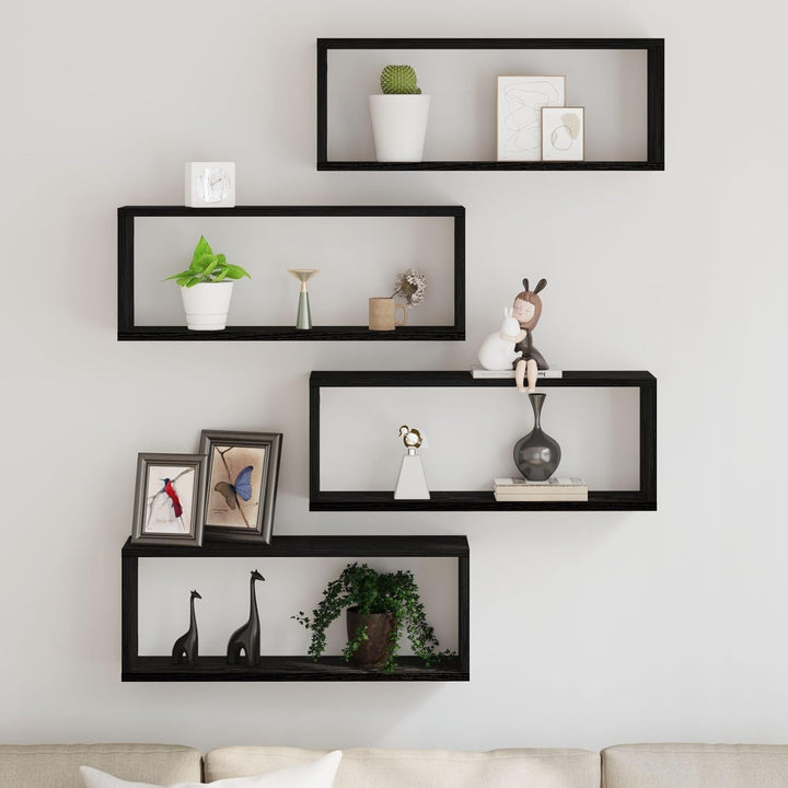 vidaXL Wandregale mit Regal 4 pcs Schwarz Eichen-Optik 60 x 15 x 23 cm, Wohnzimmer, rechteckiges Wan