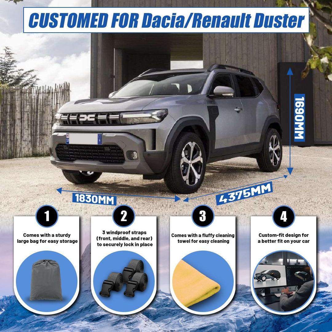Autoabdeckung Wasserdicht Atmungsaktiv Passend für Renault Duster 2010-2026, Vollgarage Autoplane fü