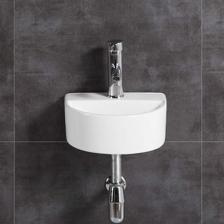 Ovaler Waschtisch, Wandmontage, Keramik-Waschbecken, für kleine Garderoben und Badezimmer