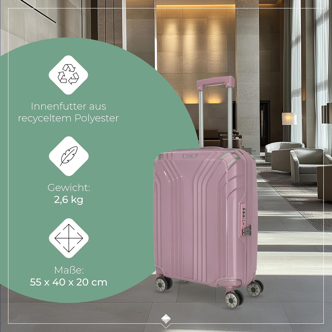 Travelite 4-Rad Hartschalen Handgepäck Koffer klein mit recyceltem Innenfutter, Gepäck Serie ELVAA: