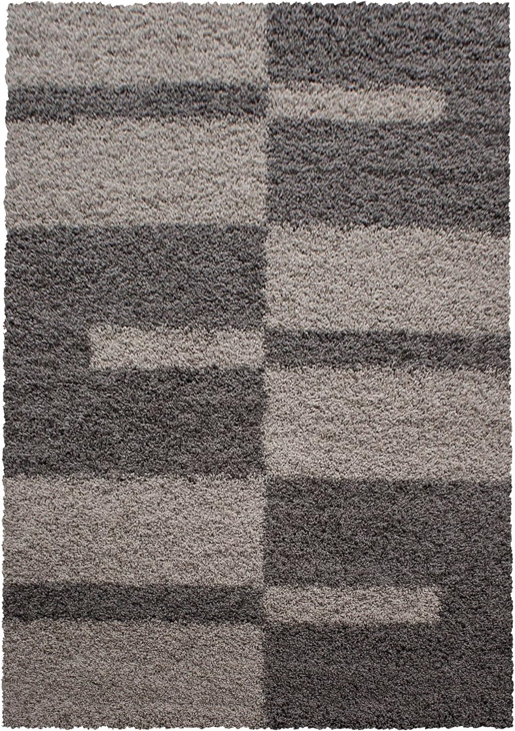Carpetsale24 Teppich Wohnzimmer Moderne Kariert Design Shaggy Flokati 120 x 170 cm Taupe-Beige - Hoc