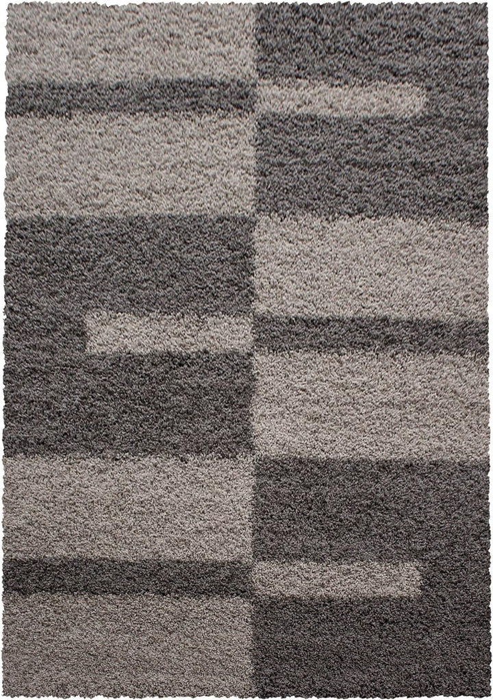 Carpetsale24 Teppich Wohnzimmer Moderne Kariert Design Shaggy Flokati 120 x 170 cm Taupe-Beige - Hoc