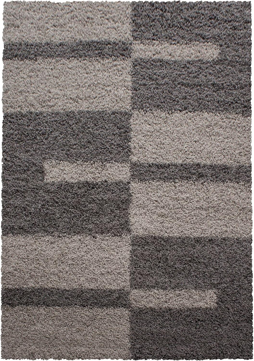 Carpetsale24 Hochflor Teppich 100 x 200 cm Taupe-Beige – Weicher Shaggy Flokati im Karierten Design