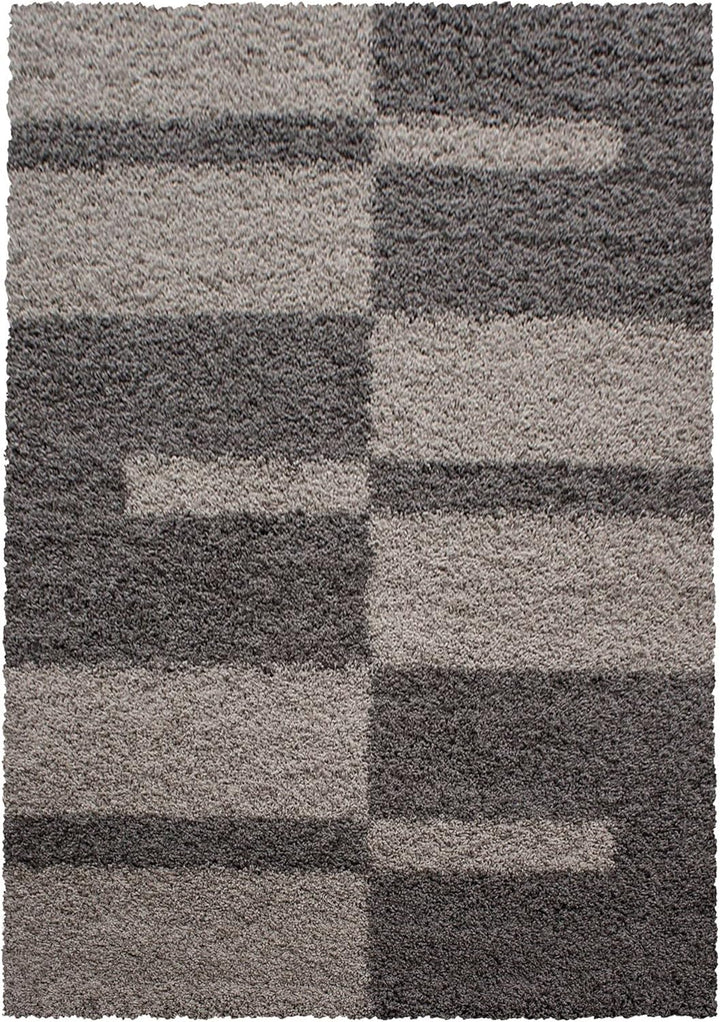 Carpetsale24 Hochflor Teppich 100 x 200 cm Taupe-Beige – Weicher Shaggy Flokati im Karierten Design