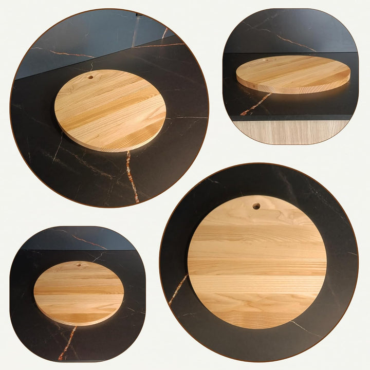INNOVAHOME Pizzabrett 35cm Holz Rund - Massives Servierbrett Esche Geölt - Pizzateller & Käsebrett -