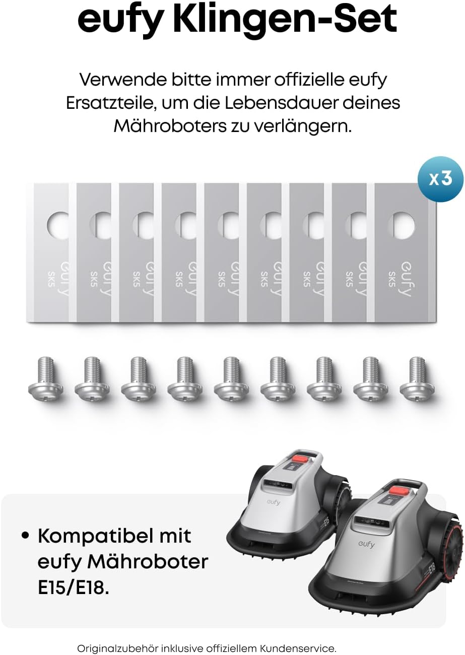 eufy Ersatzklingenbox: 3*(9 Rasenmäherklingen und 9 Schrauben) kompatibel mit eufy E15&E18