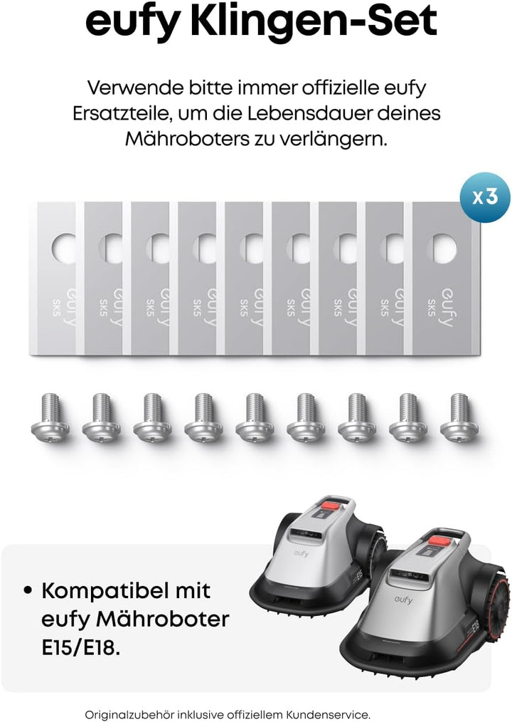 eufy Ersatzklingenbox: 3*(9 Rasenmäherklingen und 9 Schrauben) kompatibel mit eufy E15&E18
