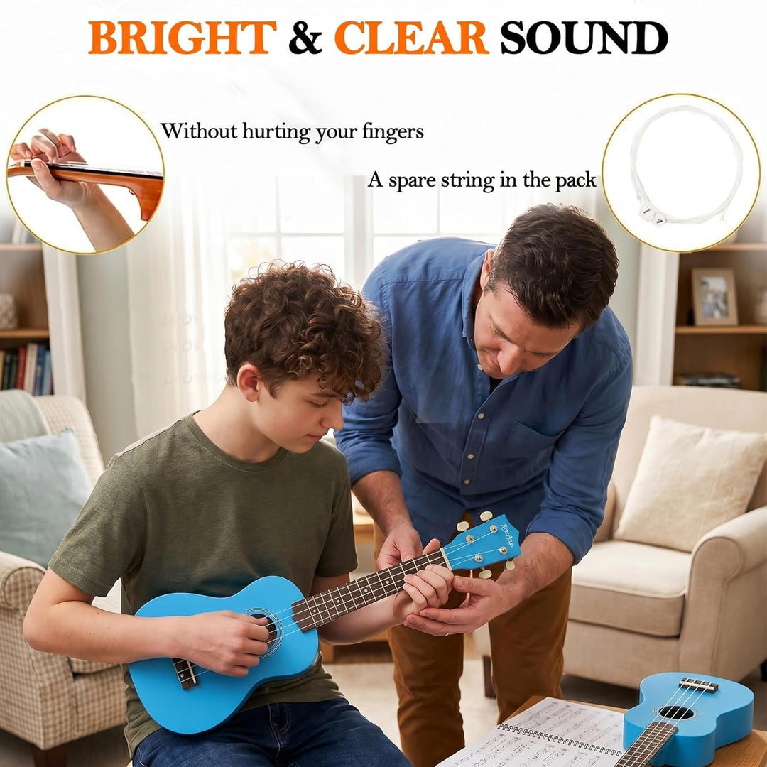 Everjoys Sopran Ukulele Set für Kinder und Erwachsene 21 Zoll Ukulele Starter Kit mit Tasche, Tuner,
