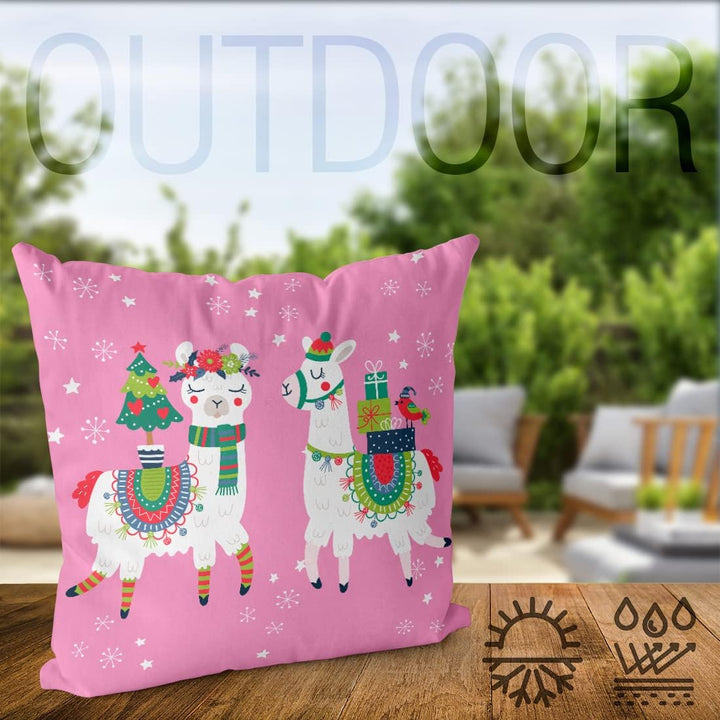 VOID Lamas Weihnachten rosa Kissenbezug Kissenhülle Sofakissen Kissen Deko Weihnachten Winter Weihna