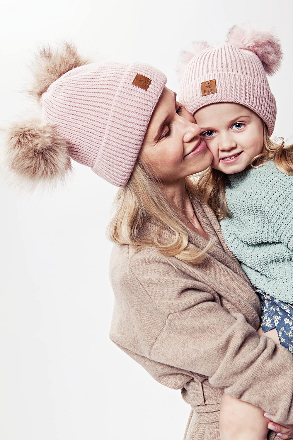 ELIMELI Eltern-Kind Mütze Mädchen Warme Wintermütze für Mutter und Tochter Mütze Damen Winter mit Zw