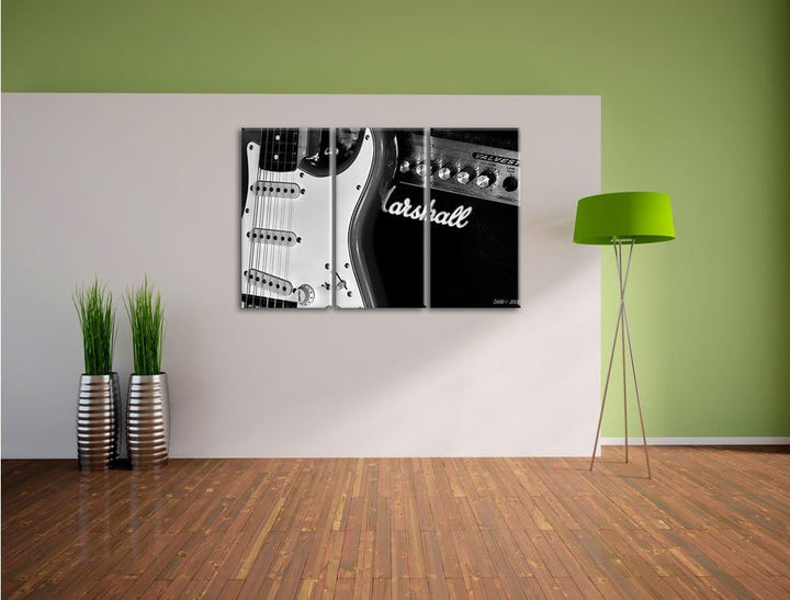 Pixxprint E-Gitarre Verstärker als Leinwandbild/Grösse: 3 Teilig (120x80 cm) cm/Wandbild/Kunstdruck/