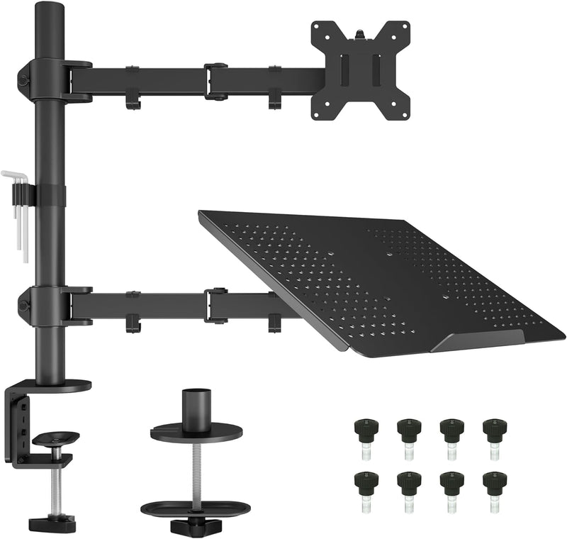 BONTEC Monitor Halterung mit Laptop Arm für 13-27 Zoll LCD LED Bildschirm bis zu 15,6“ Notebook, Nei