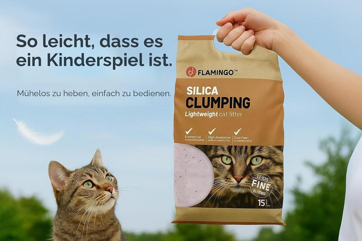 Flamingo Katzenstreu – neutraler Duft – Kohlegranulat – 15l für 18 Wochen – Herkunft aus Kanada – ne