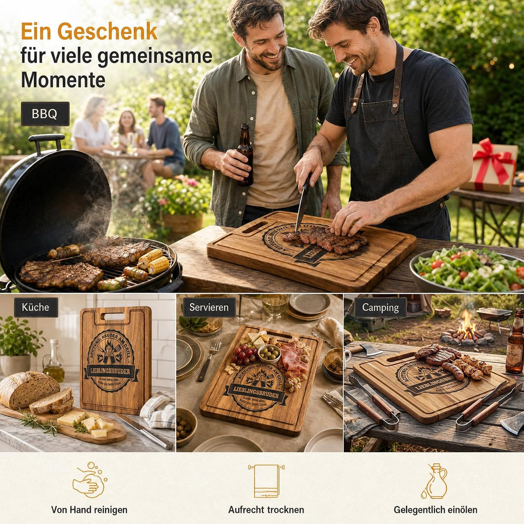 Geschenk für Bruder, XXL Akazienholz Schneidebrett mit Gravur Spruch | Geburtstagsgeschenk für Männe