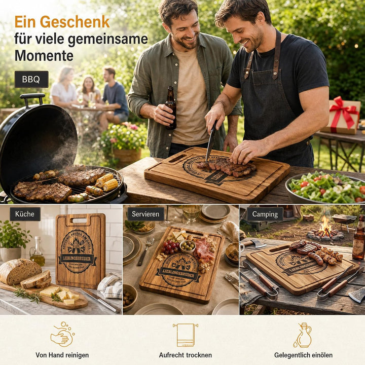 Geschenk für Bruder, XXL Akazienholz Schneidebrett mit Gravur Spruch | Geburtstagsgeschenk für Männe