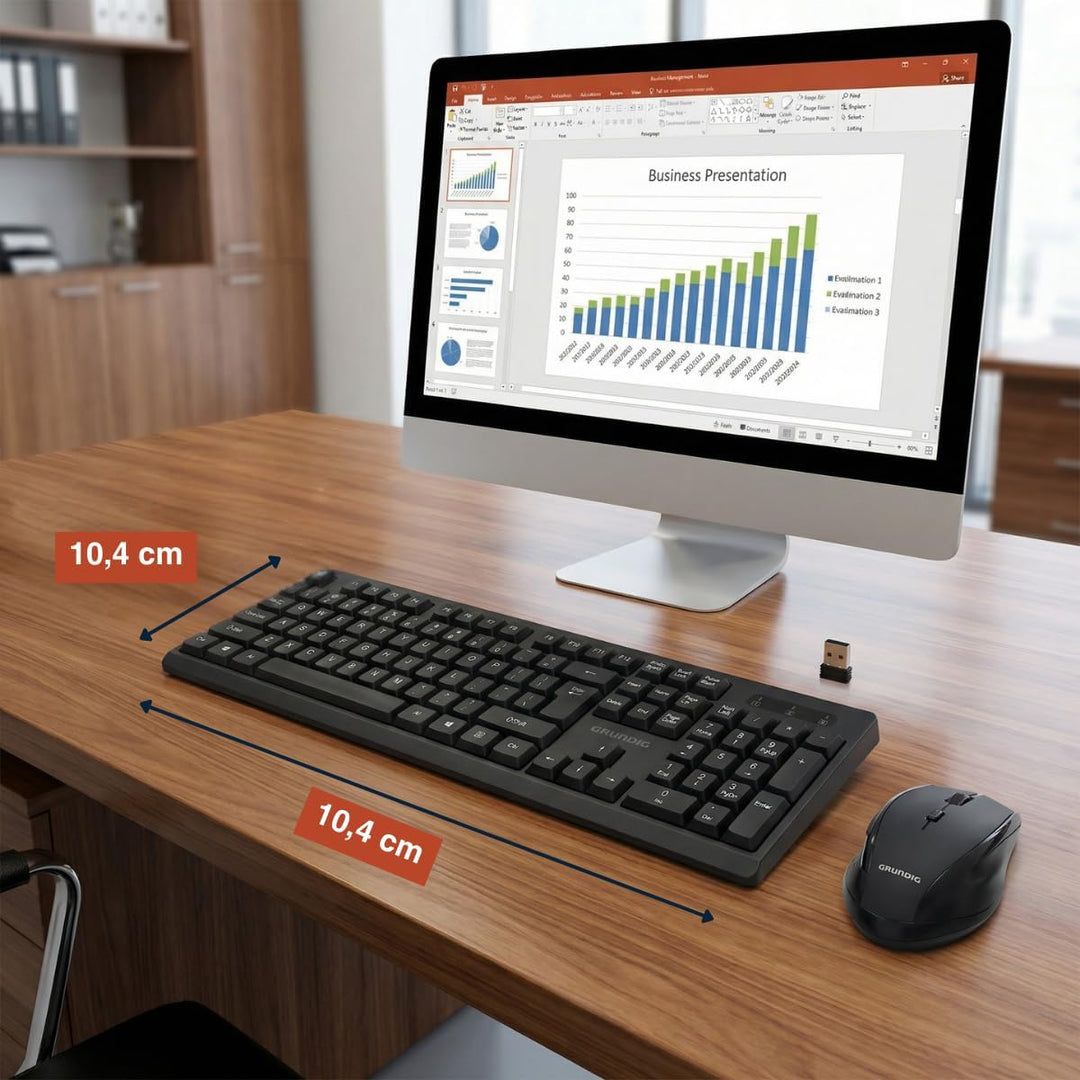 Grundig Kabelloses Tastatur- und Maus-Set - QWERTY mit 104 Tasten - Computermaus mit 3 DPI-Stufen -