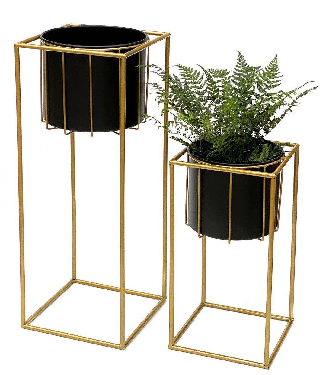 DanDiBo Blumenhocker mit Topf Metall Gold Schwarz Eckig 2er Set Blumenständer 96035 Blumensäule Mode