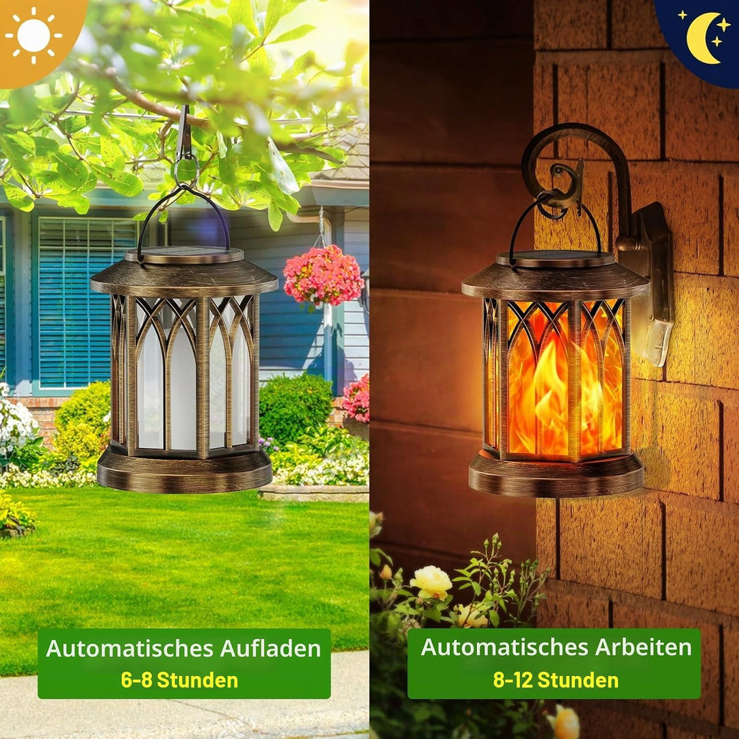 Garten Solarlampen für Aussen Hängend, GEARLITE 2 Stücke Solar Laternen für Draussen mit Realistisch