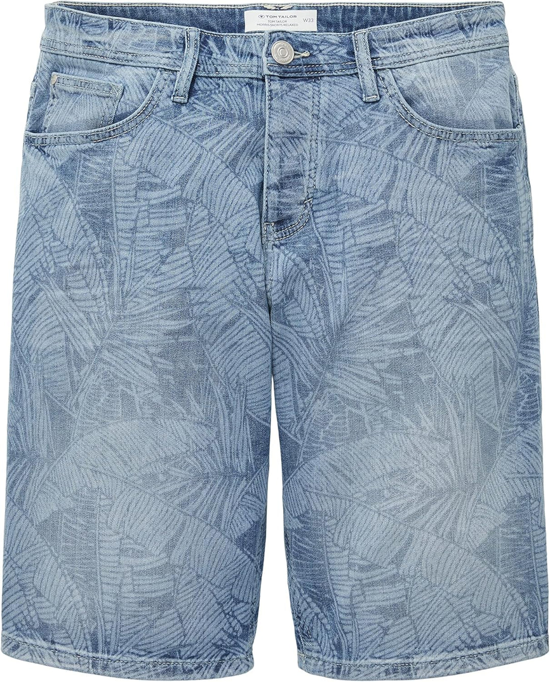 TOM TAILOR Herren Relaxed Fit Jeans Bermuda Shorts mit Palmen-Print, 31748 - Light Banana Leaf Lazer