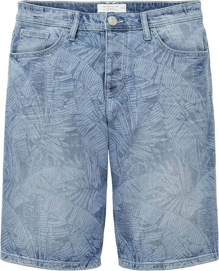 TOM TAILOR Herren Relaxed Fit Jeans Bermuda Shorts mit Palmen-Print, 31748 - Light Banana Leaf Lazer