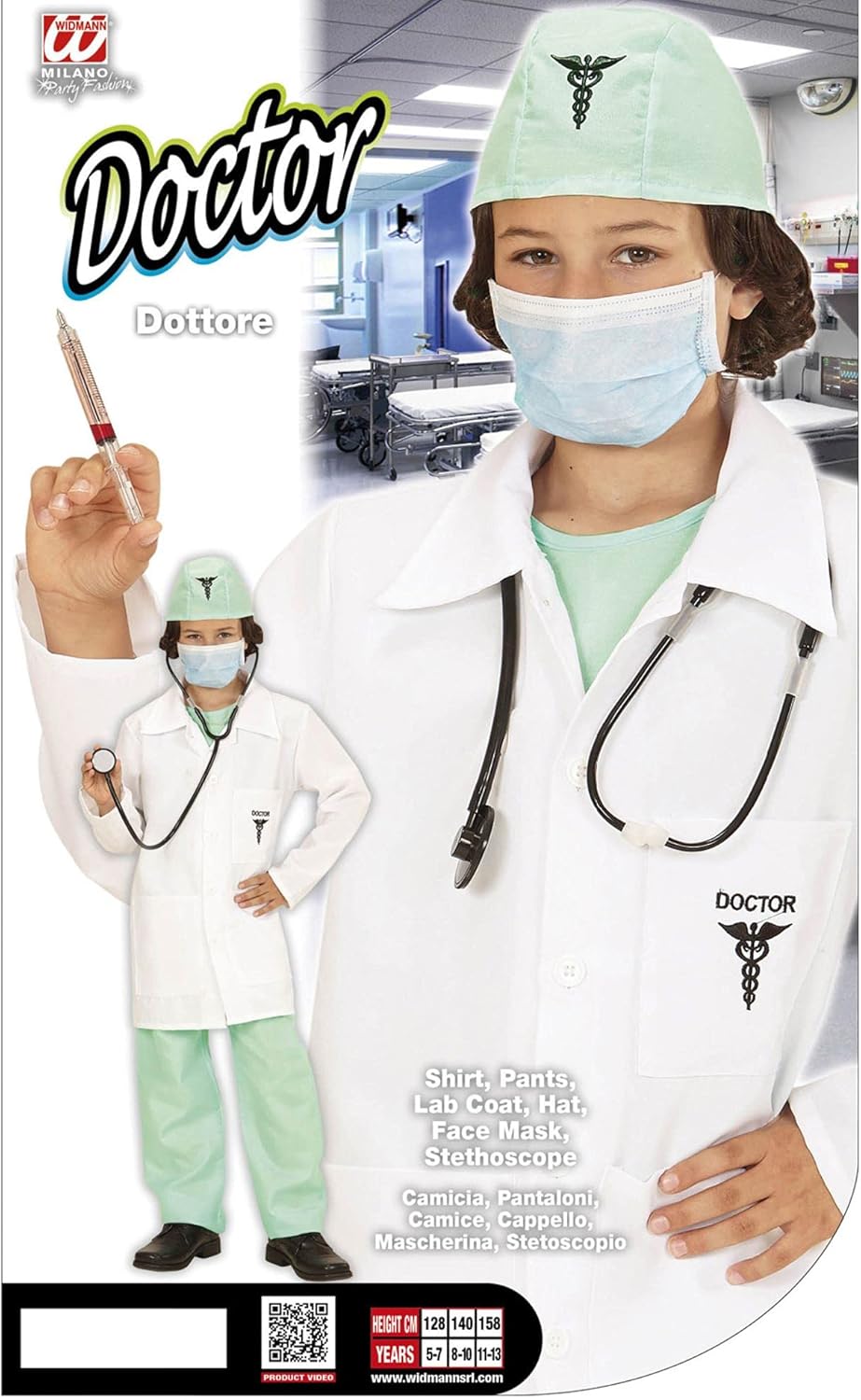 "DOCTOR" (shirt, pants, lab coat, hat, face mask, stethoscope) - (140 cm / 8-10 Years), 140