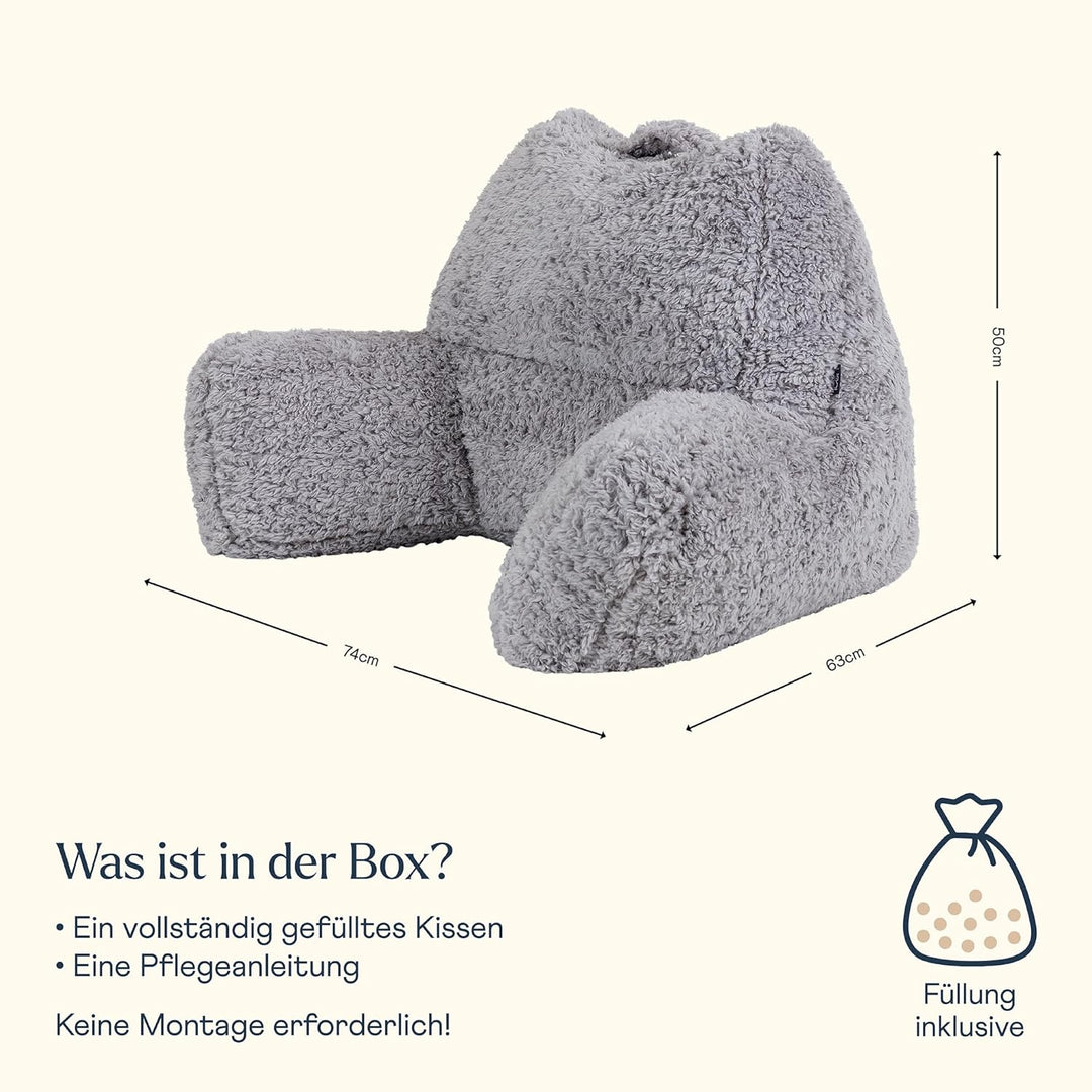 Icon Teddybär Rückenlehne Lesekissen, Grau, Lesekissen Flauschig mit Sitzsack Füllung, Rückenstütze