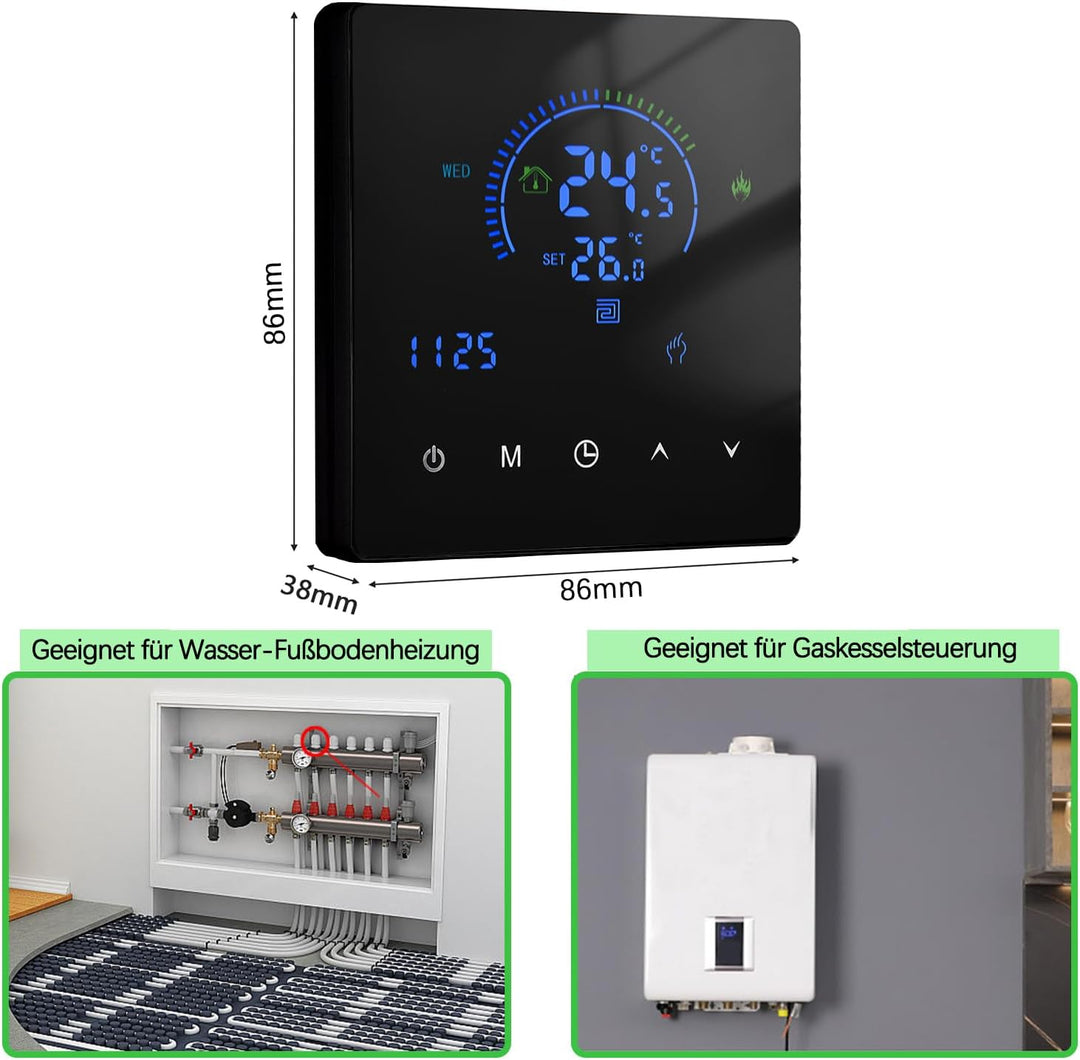 Thermostat Fussbodenheizung, WiFi Raumthermostat Fussbodenheizung Für Wasser, Thermostate Heizung Ko