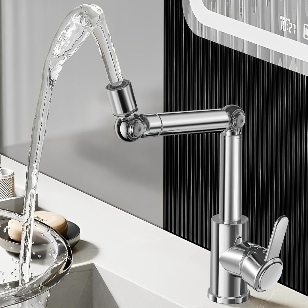 Wasserhahn Bad Drehbar, Waschtischarmatur Badezimmer Hoch Chrom, Mit 360° Schwenkarm & 2 Strahlarten