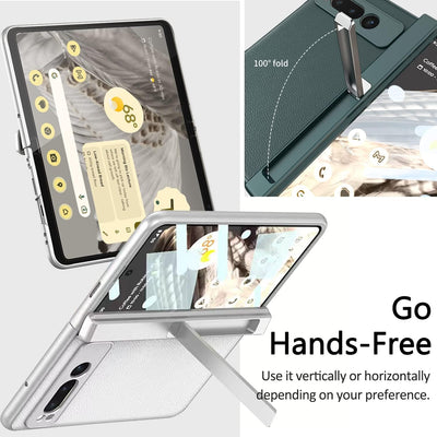 Miimall Lederhülle Kompatibel mit Google Pixel Fold Hülle mit Displayschutz, [Magnetischer Scharnier