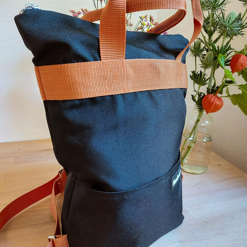 DIY Nähset/Nähpaket Rucksack/Shopper 37cm x 30cm schwarz - orange