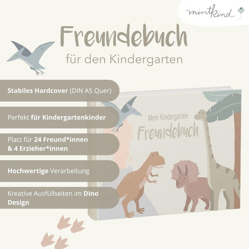 mintkind® „Meine Freunde“ Freundebuch Dino | für Junge und Mädchen | Freundschaftsbuch Kindergarten,