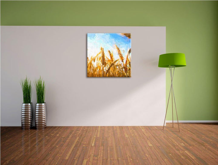 Getreide im Sonnenlicht, Format: 70x70 auf Leinwand, XXL riesige Bilder fertig gerahmt mit Keilrahme