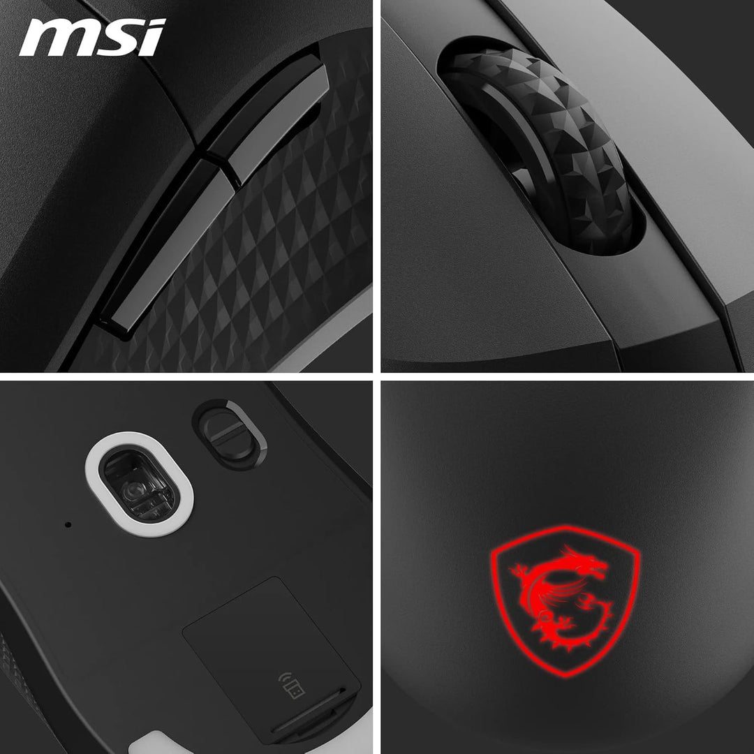 MSI Versa 300 Wireless Gaming-Maus – 8000 DPI optischer Sensor, 1000 Hz Polling-Rate, symmetrisch, 3