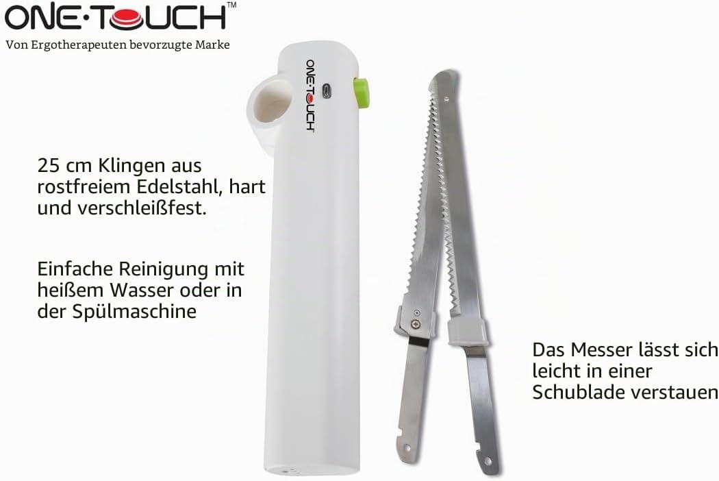 ONE TOUCH Kabelloses Elektromesser KC 157 – Akku-Küchenmesser mit 2 Edelstahlklingen (25cm), 3h Lauf