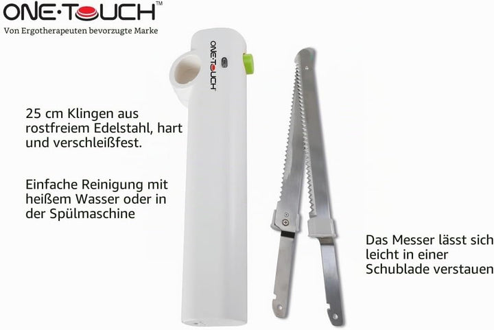 ONE TOUCH Kabelloses Elektromesser KC 157 – Akku-Küchenmesser mit 2 Edelstahlklingen (25cm), 3h Lauf